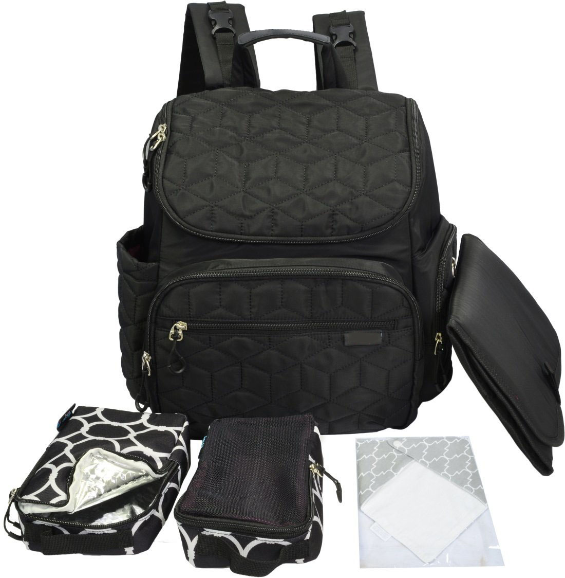 Diaper Bag Backpack Organizer with Stroller Straps and Changing Pad, Black _ENZO