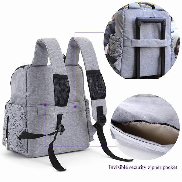 Diaper Bag Backpack With Baby Stroller Straps , Stylish Travel Designer And Organizer For Women & Men, 12 Pockets, Grey_ENZO